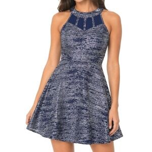 Love Nickie Lew Girls 12 Navy Silver Metallic Skater Dress Mesh Yoke Occasion